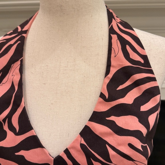 Jones New York Halter Dress Pink & Brown Abstract Print | Size 8P - Picture 3 of 8